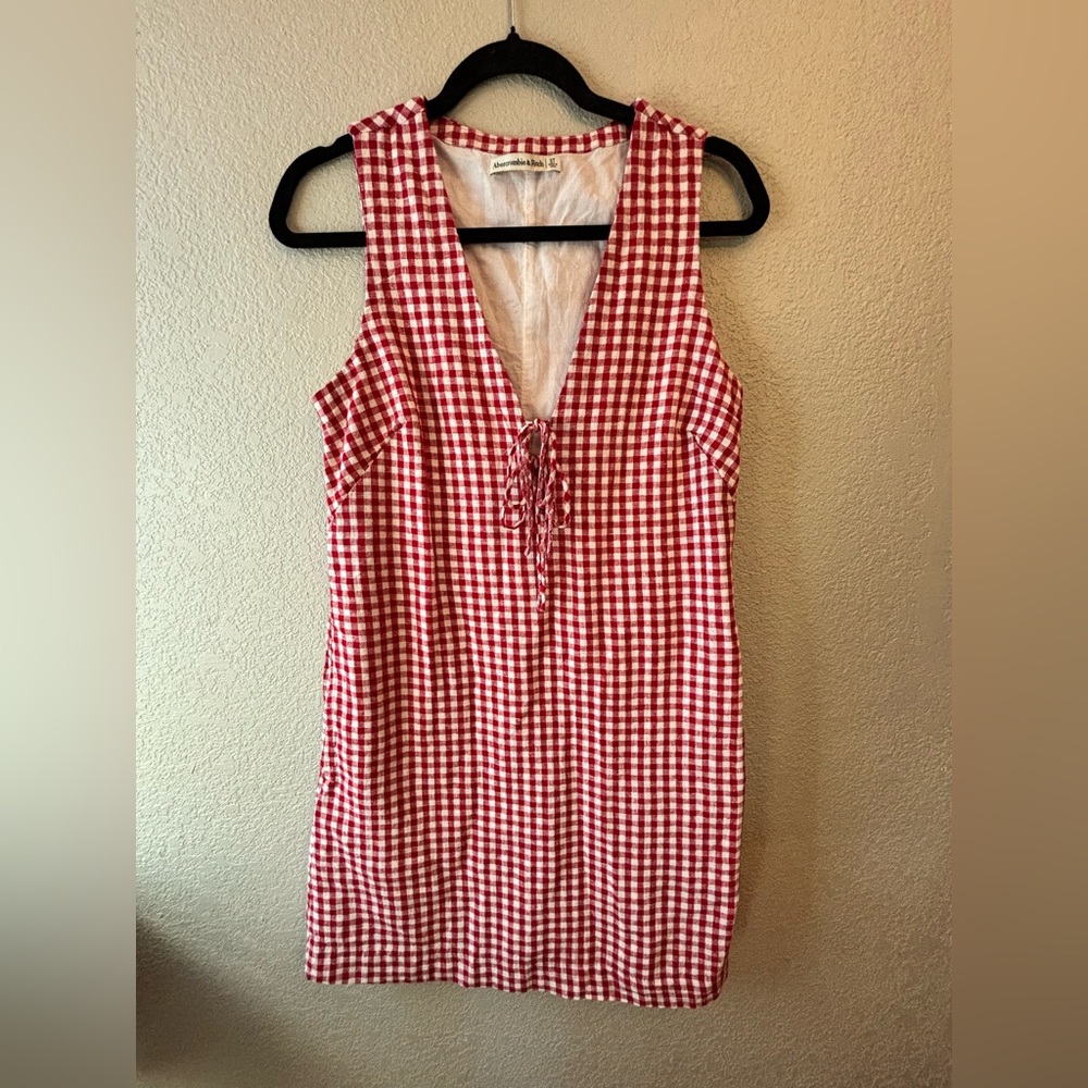 Abercrombie + Fitch red gingham linen/cotton blend dress